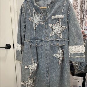 POL Embroidered Star Denim Coat